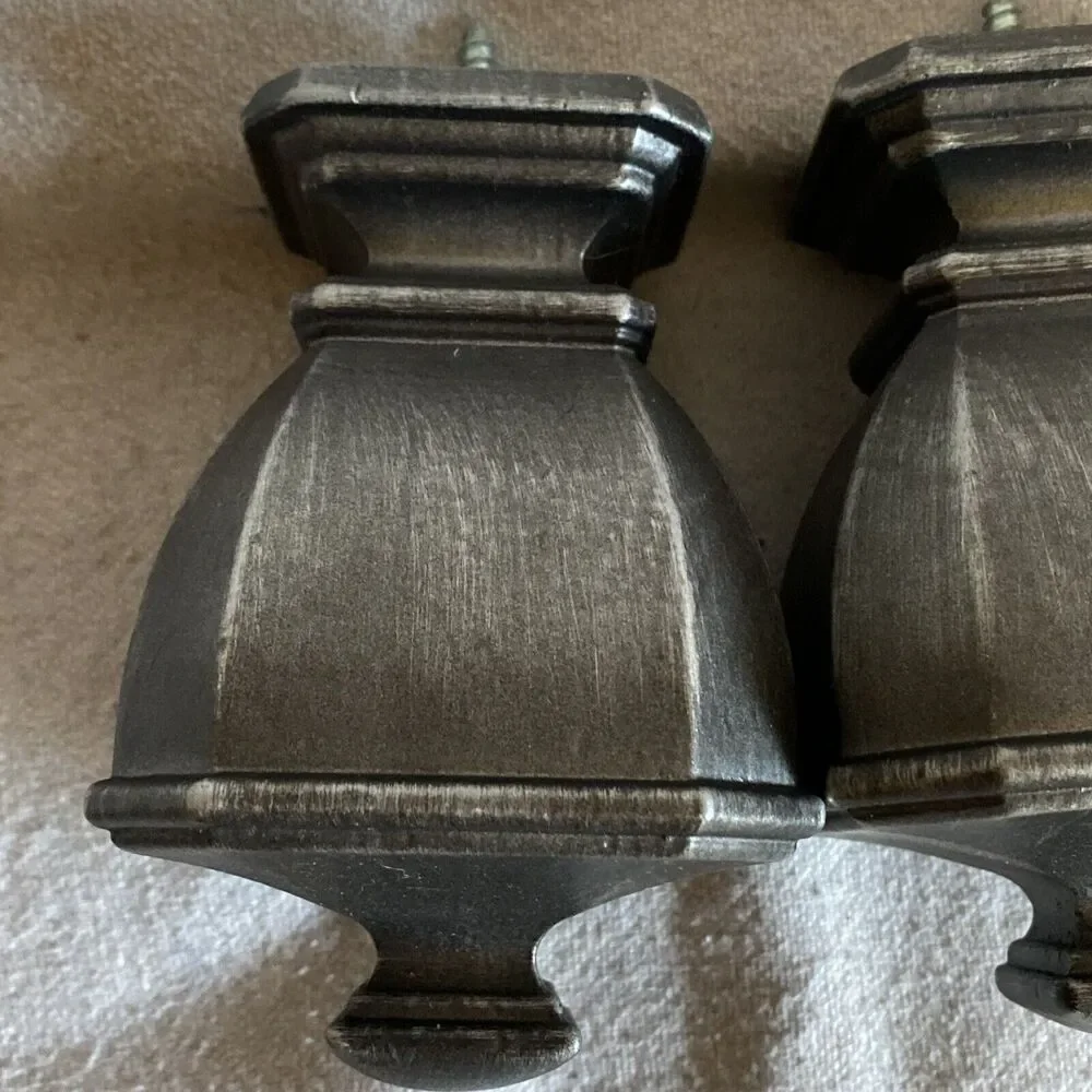 2x Wooden Drapery Curtain Rod Finials Fits 1 5/8” Rod - Screw On - AntiqueSilver